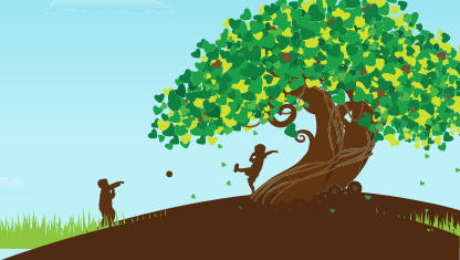 Imagen nios en el campo, jugando bajo frondoso rbol